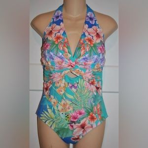 JOHNNY WAS Tie Dye Twist Keyhole One Piece Swimsuit XS $218 NWT